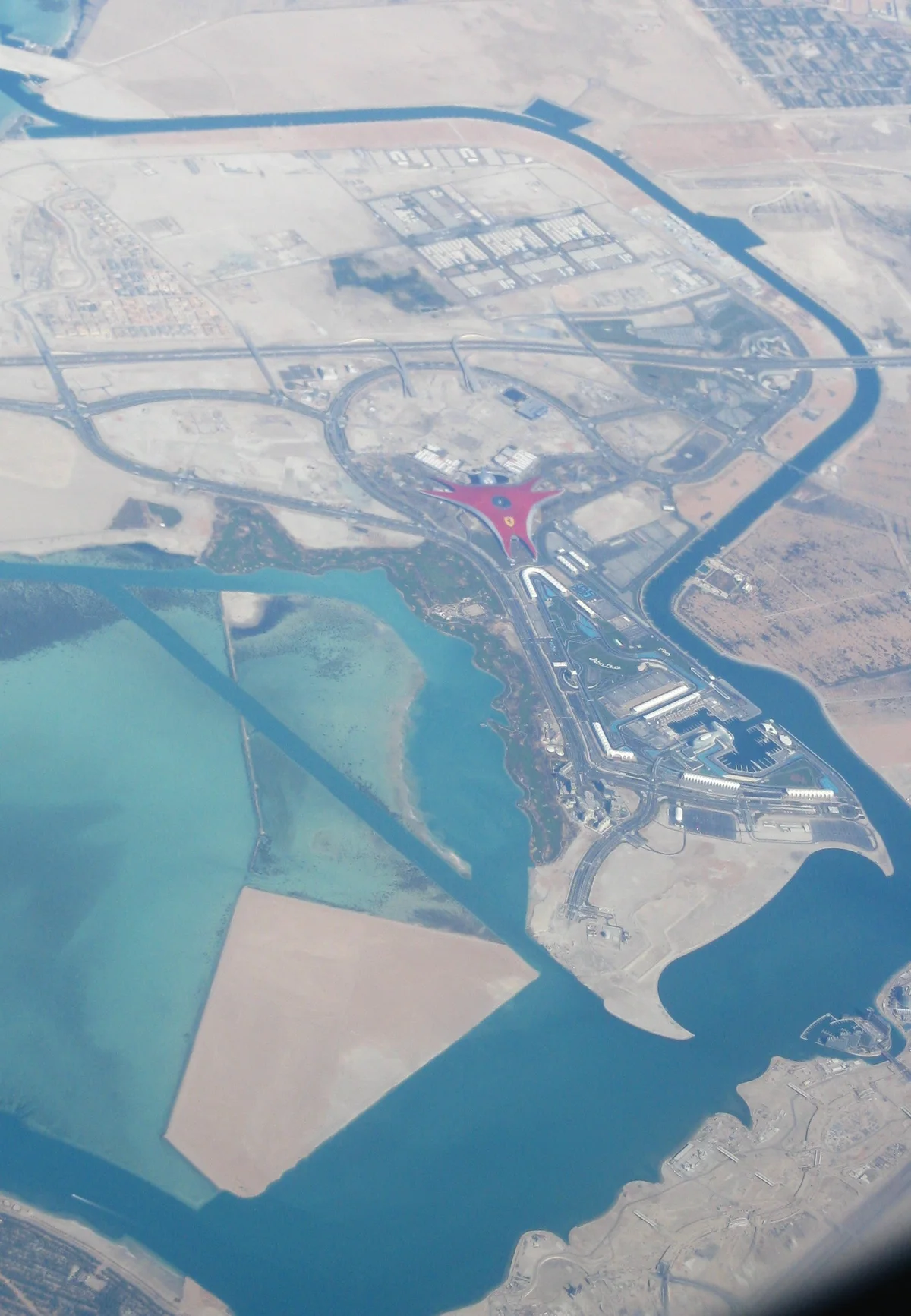 Aerial view of Yas Island attractions in Abu Dhabi